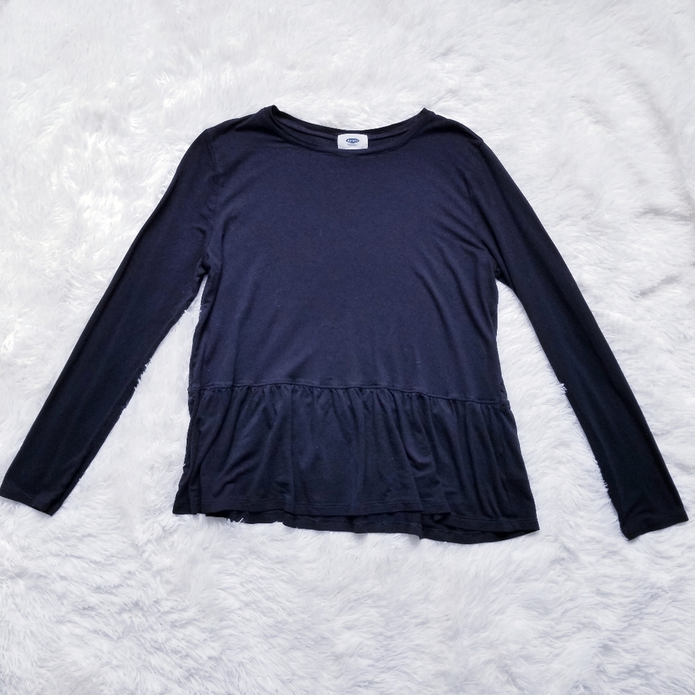 Black Old Navy Peplum Long Sleeve Black Top